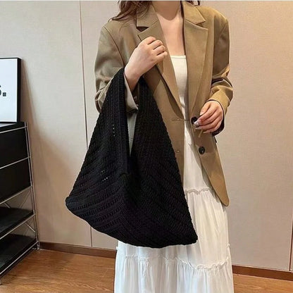 Summer Women'S Vintage Vacation Style,Women Hollow Knitted Shoulder Bag, Simple Crochet Handbag,Lightweight Casual Hollow Out Pattern Crochet Bag