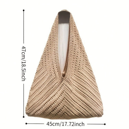 Summer Women'S Vintage Vacation Style,Women Hollow Knitted Shoulder Bag, Simple Crochet Handbag,Lightweight Casual Hollow Out Pattern Crochet Bag