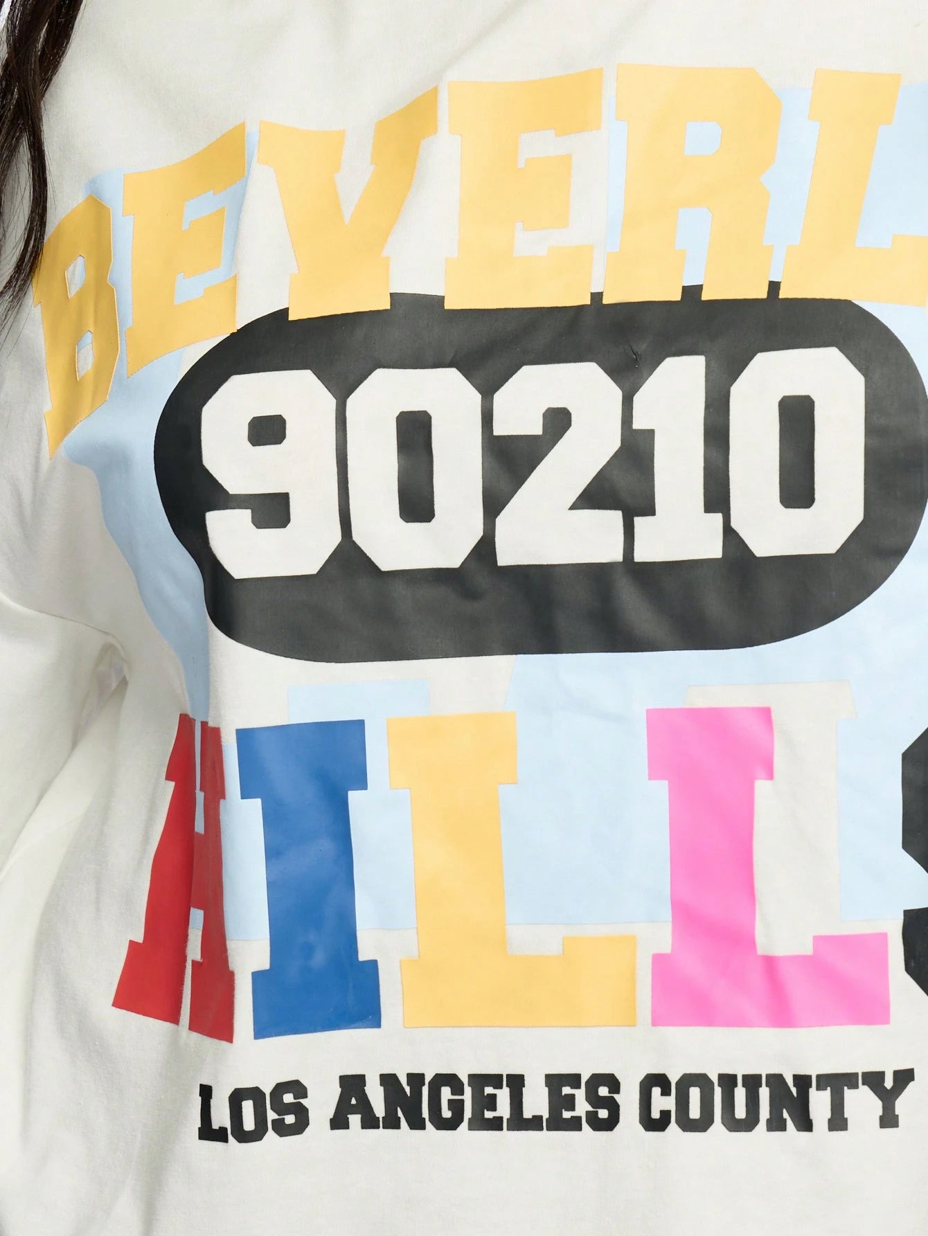 SUMWON WOMEN Beverly Hills 90210 Crop Top Oversized T-Shirt LA County Graphic Print Retro TV Show Fan Streetwear Summer Festival Fashion