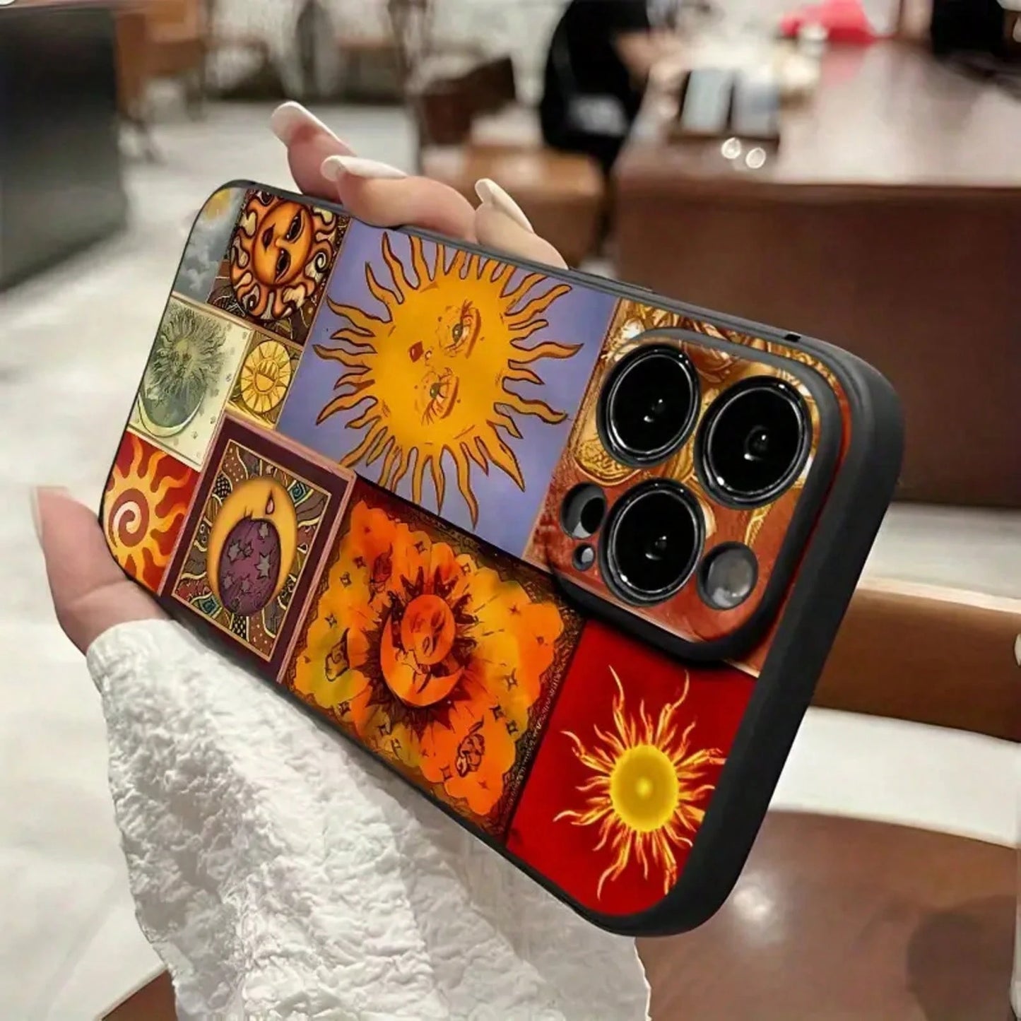 Sun And Moon Pattern Mobile Phone Case, Decorated With Whimsical Faces And Cosmic Designs, Suitable For IPhone 16, 15, 14, 13, 12, 11 Pro Models, TPU Material, Shockproof Protection. It Is A Great Gif