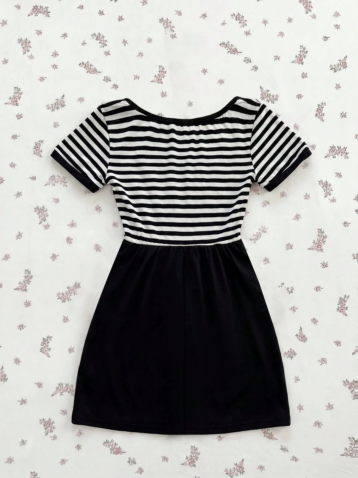 Sunspun Plus Size Striped Button Bow Short Sleeve T-Shirt For Summer