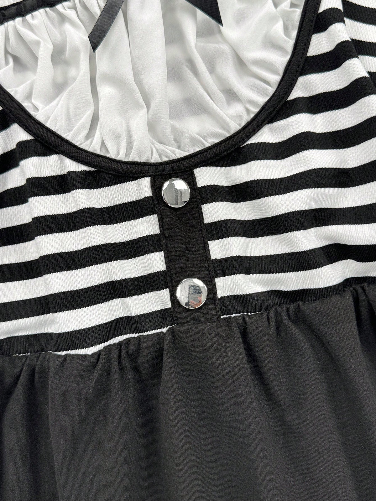 Sunspun Plus Size Striped Button Bow Short Sleeve T-Shirt For Summer