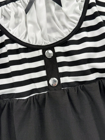 Sunspun Plus Size Striped Button Bow Short Sleeve T-Shirt For Summer