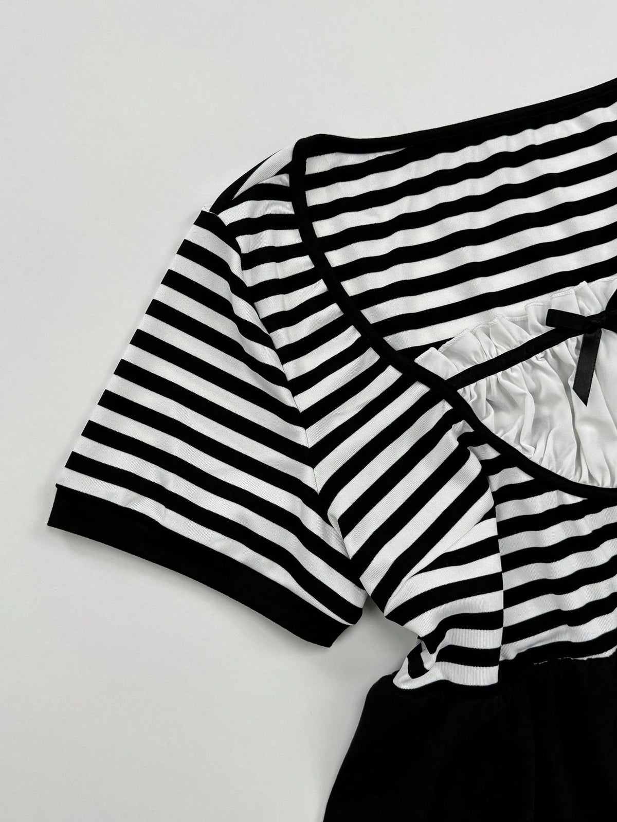 Sunspun Plus Size Striped Button Bow Short Sleeve T-Shirt For Summer