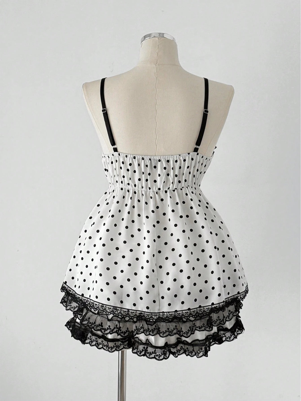Sunspun Plus Size Women Polka Dot Patchwork Lace Bow Camisole Kawaii Alt Cute