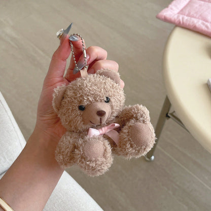 Super Cute 3D Bow Bear Brown Plush Earphone Case Compatible With AirPods 2nd/Pro 3rd/Pro 2/4th Generation