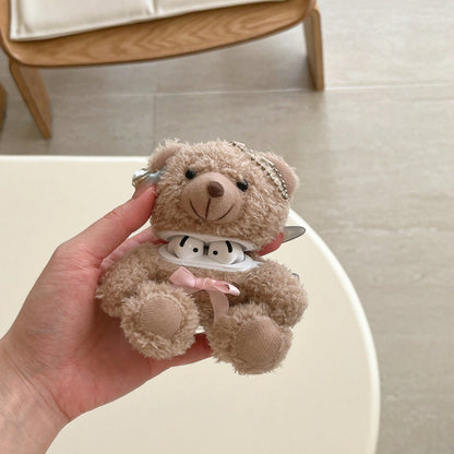 Super Cute 3D Bow Bear Brown Plush Earphone Case Compatible With AirPods 2nd/Pro 3rd/Pro 2/4th Generation