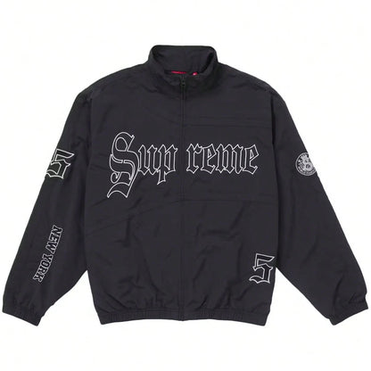 Supreme Old English Track Suit| Matching Jacket And Pant Set| Gothic Font Style Streetwear Wind-Breaker And Trackpants| Wind-Proof, Water-Resistant Urban Daily Casual Layering Outerwear| Unisex Fo