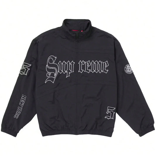 Supreme Old English Track Suit| Matching Jacket And Pant Set| Gothic Font Style Streetwear Wind-Breaker And Trackpants| Wind-Proof, Water-Resistant Urban Daily Casual Layering Outerwear| Unisex Fo
