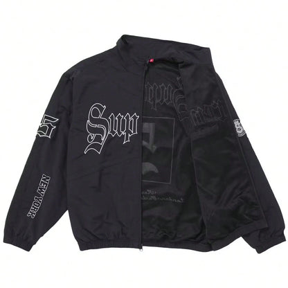 Supreme Old English Track Suit| Matching Jacket And Pant Set| Gothic Font Style Streetwear Wind-Breaker And Trackpants| Wind-Proof, Water-Resistant Urban Daily Casual Layering Outerwear| Unisex Fo