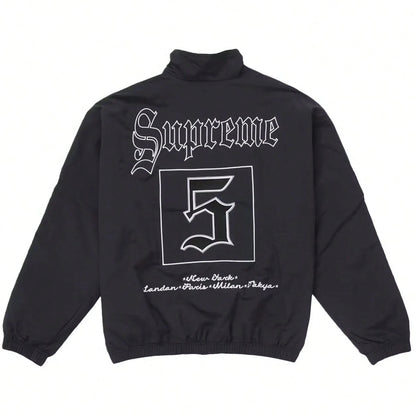 Supreme Old English Track Suit| Matching Jacket And Pant Set| Gothic Font Style Streetwear Wind-Breaker And Trackpants| Wind-Proof, Water-Resistant Urban Daily Casual Layering Outerwear| Unisex Fo