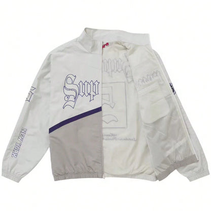Supreme Old English Track Suit| Matching Jacket And Pant Set| Gothic Font Style Streetwear Wind-Breaker And Trackpants| Wind-Proof, Water-Resistant Urban Daily Casual Layering Outerwear| Unisex Fo