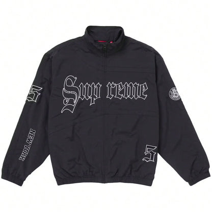 Supreme Old English Track Suit| Matching Jacket And Pant Set| Gothic Font Style Streetwear Wind-Breaker And Trackpants| Wind-Proof, Water-Resistant Urban Daily Casual Layering Outerwear| Unisex Fo