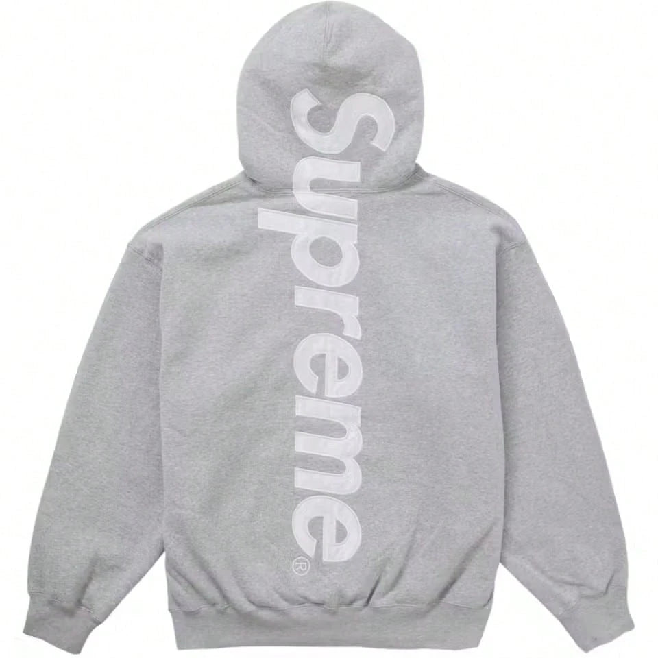 Supreme Satin Applique Hoodie FW24| Premium Heavyweight Crossgrain Fleece Hoodie, Streetwear Layering Set For Men & Women
