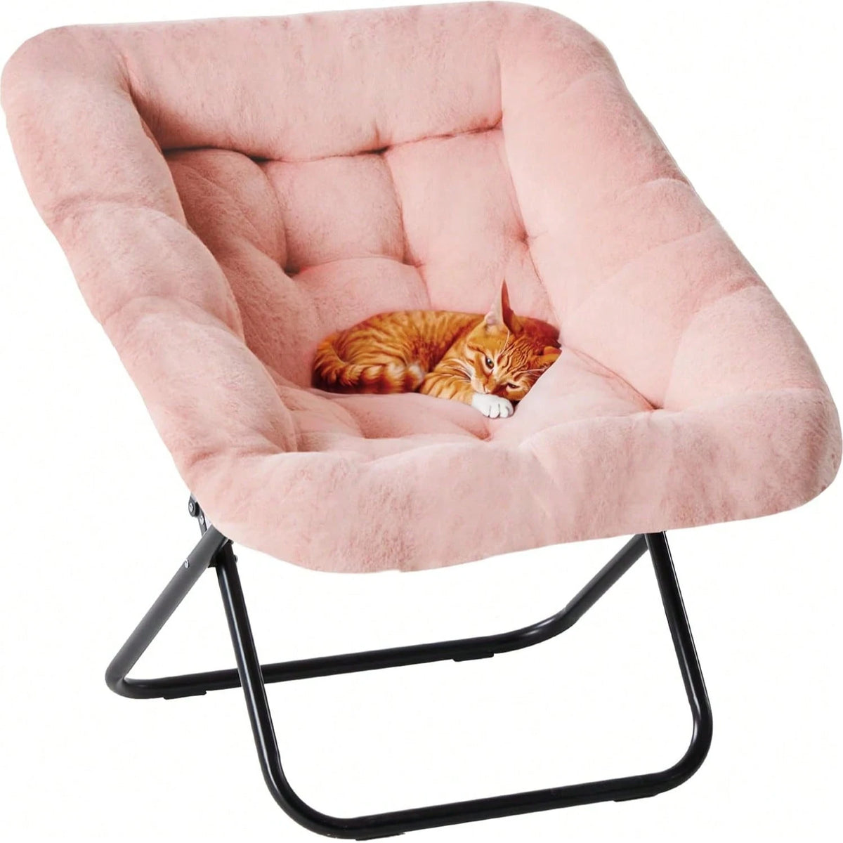 Sweetcrispy Comfy Chair For Adults, Soft Faux Fur Folding Lounge For Bedroom Living Room Dorm Rooms Flexible Reading Chair For Teens, Large Size Foldable,Square-Pink