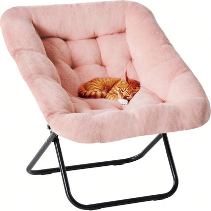 Sweetcrispy Comfy Chair For Adults, Soft Faux Fur Folding Lounge For Bedroom Living Room Dorm Rooms Flexible Reading Chair For Teens, Large Size Foldable,Square-Pink