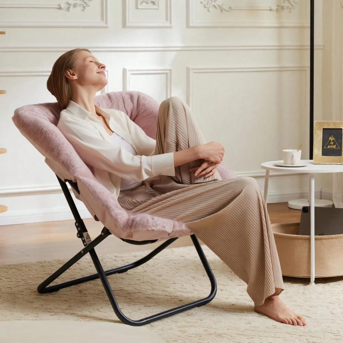 Sweetcrispy Comfy Chair For Adults, Soft Faux Fur Folding Lounge For Bedroom Living Room Dorm Rooms Flexible Reading Chair For Teens, Large Size Foldable,Square-Pink