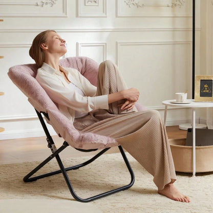 Sweetcrispy Comfy Chair For Adults, Soft Faux Fur Folding Lounge For Bedroom Living Room Dorm Rooms Flexible Reading Chair For Teens, Large Size Foldable,Square-Pink