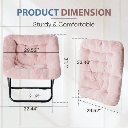 Sweetcrispy Comfy Chair For Adults, Soft Faux Fur Folding Lounge For Bedroom Living Room Dorm Rooms Flexible Reading Chair For Teens, Large Size Foldable,Square-Pink