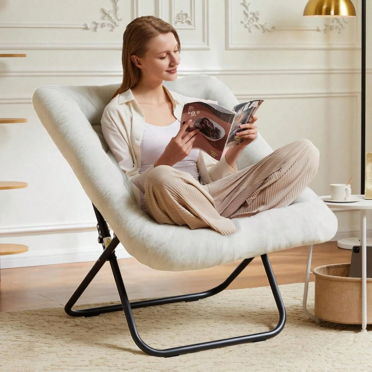 Sweetcrispy Comfy Chair For Adults, Soft Faux Fur Folding Lounge For Bedroom Living Room Dorm Rooms Flexible Reading Chair For Teens, Large Size Foldable,Square-Pink