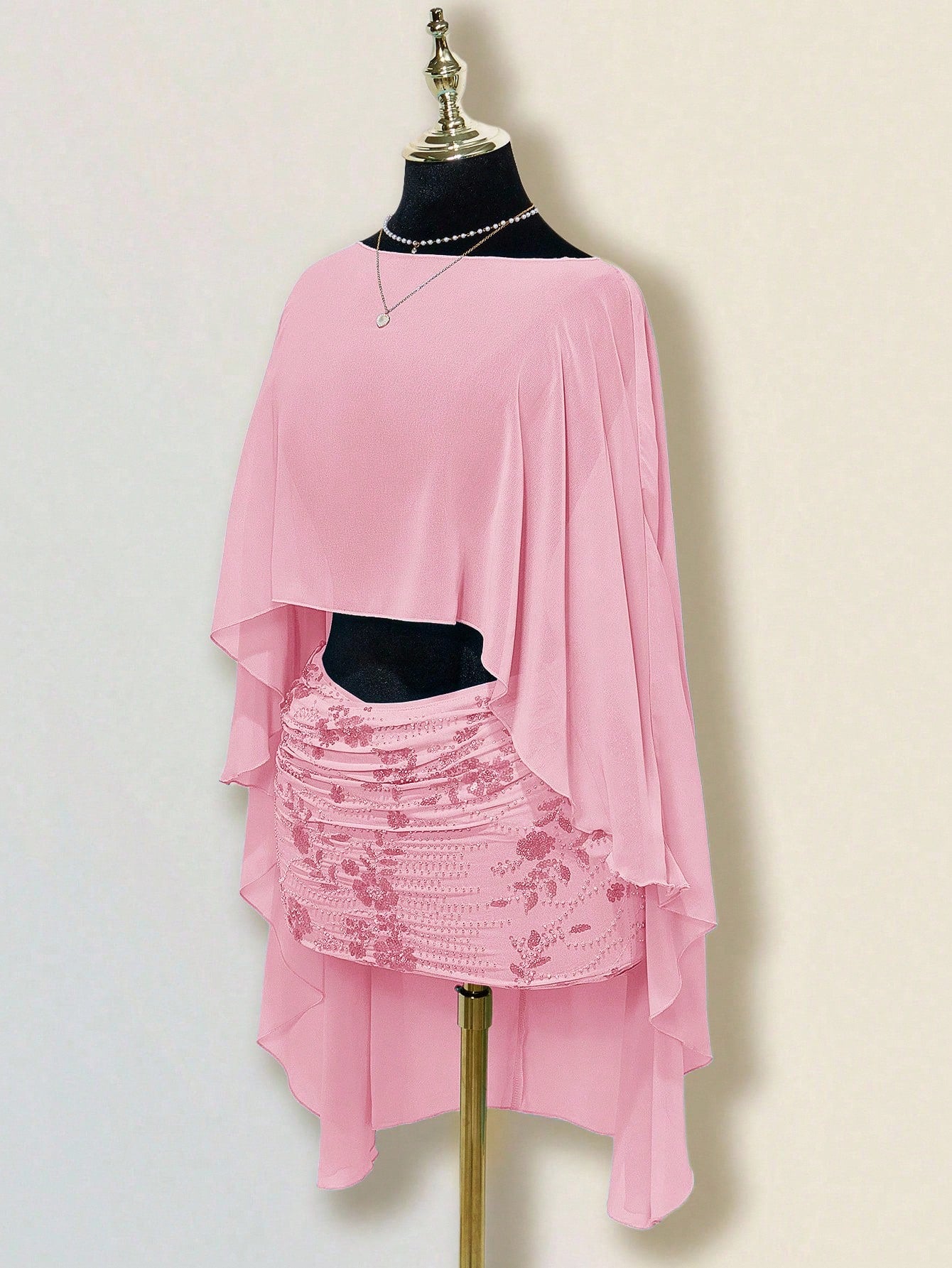 Sweetina Women's Sequin Embroidery Overlap Ruched Bodycon Skirt Pink Skirt