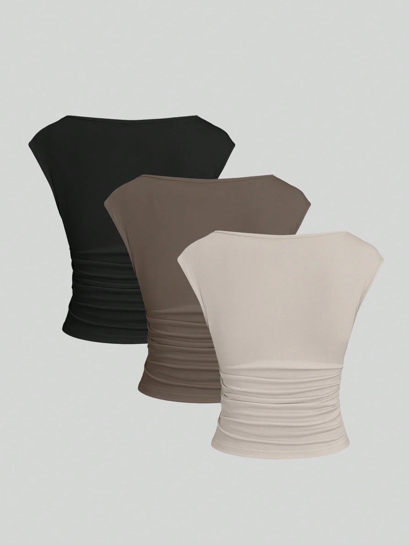 Sweetra 3pcs/Set Sexy Cut-Out Back Breathable Moisture Wicking Fitted Short Sleeve Women Top/Tee Set