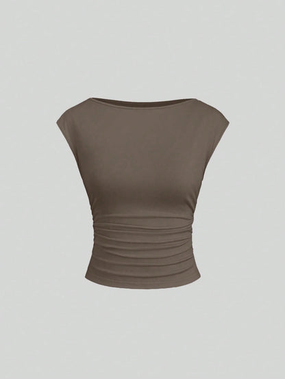Sweetra 3pcs/Set Sexy Cut-Out Back Breathable Moisture Wicking Fitted Short Sleeve Women Top/Tee Set