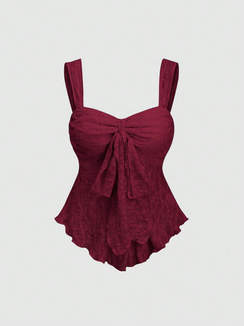 Sweetra Cropped Tube Top With Bowknot And Textured Print