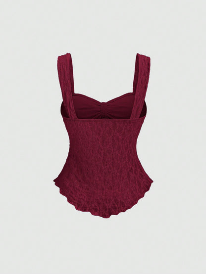 Sweetra Cropped Tube Top With Bowknot And Textured Print