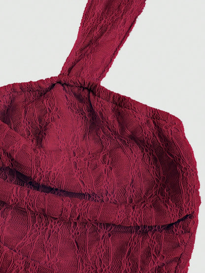 Sweetra Cropped Tube Top With Bowknot And Textured Print