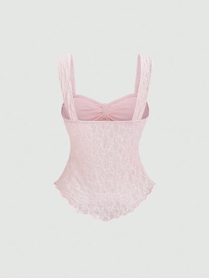 Sweetra Cropped Tube Top With Bowknot And Textured Print