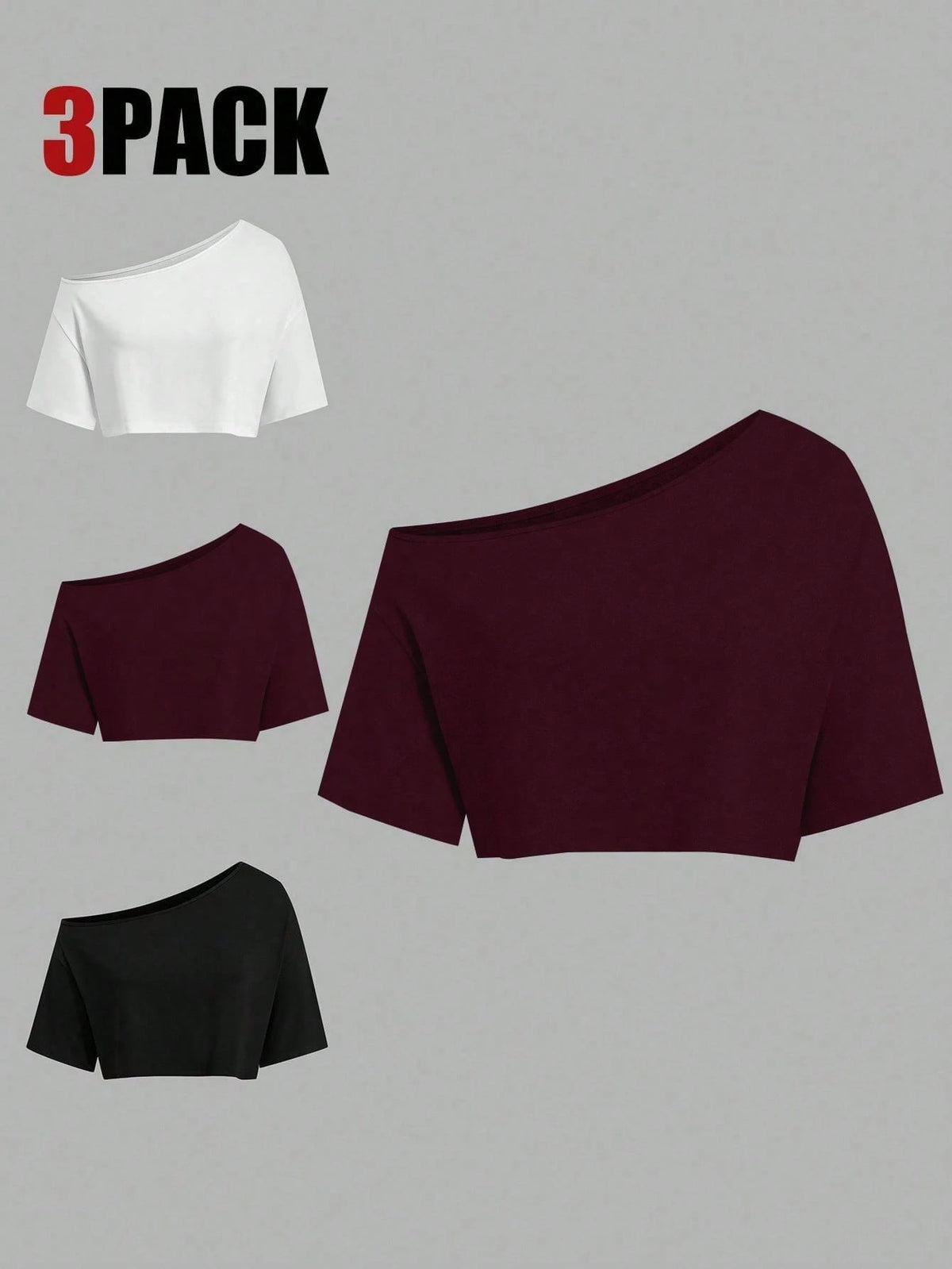Sweetra CURVE Plus Size Summer Asymmetric Neck Black White Grey 3 PiecesShort T-Shirt Set