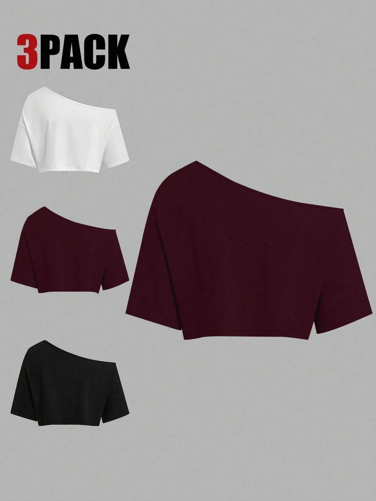 Sweetra CURVE Plus Size Summer Asymmetric Neck Black White Grey 3 PiecesShort T-Shirt Set
