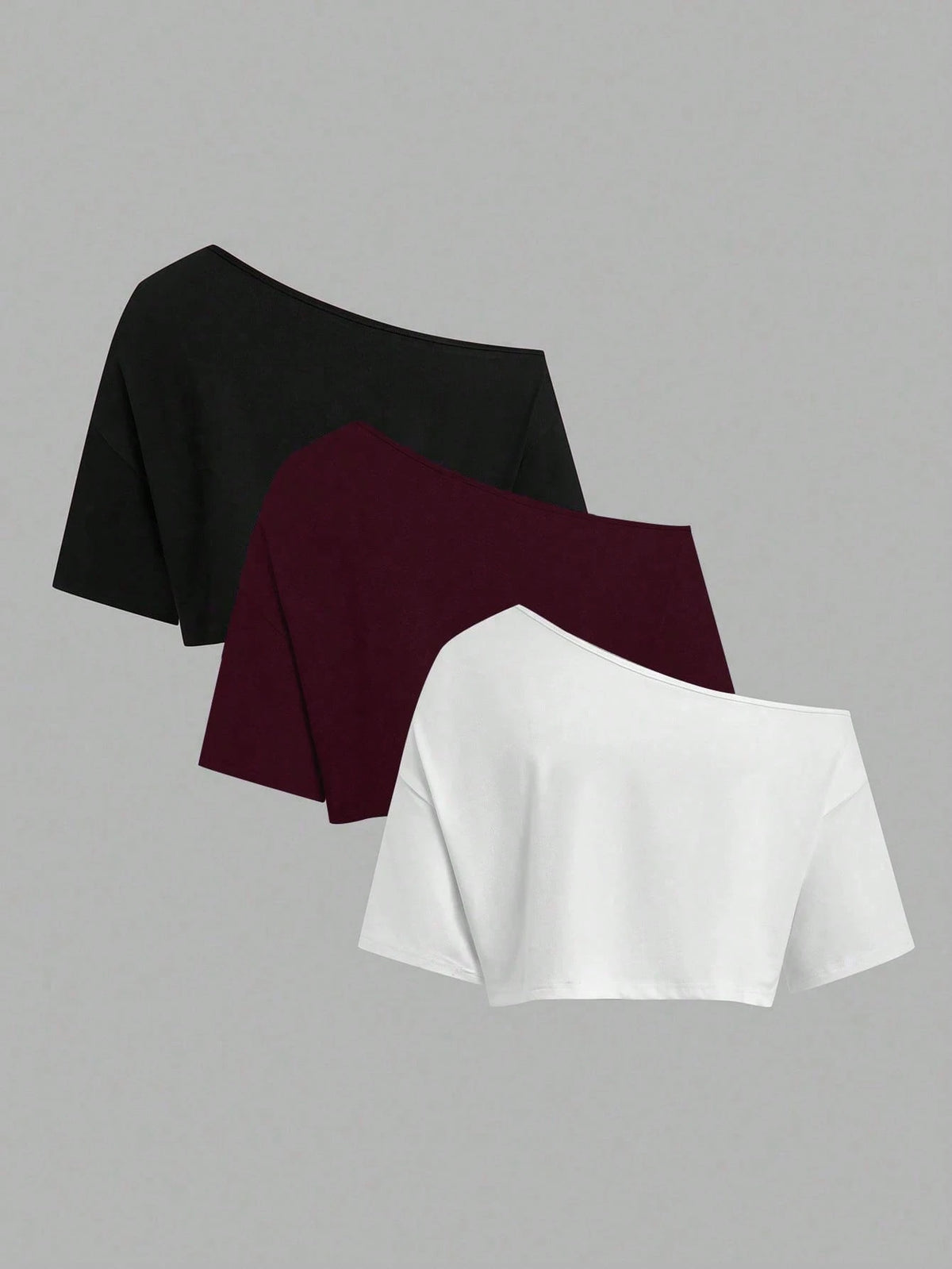 Sweetra CURVE Plus Size Summer Asymmetric Neck Black White Grey 3 PiecesShort T-Shirt Set