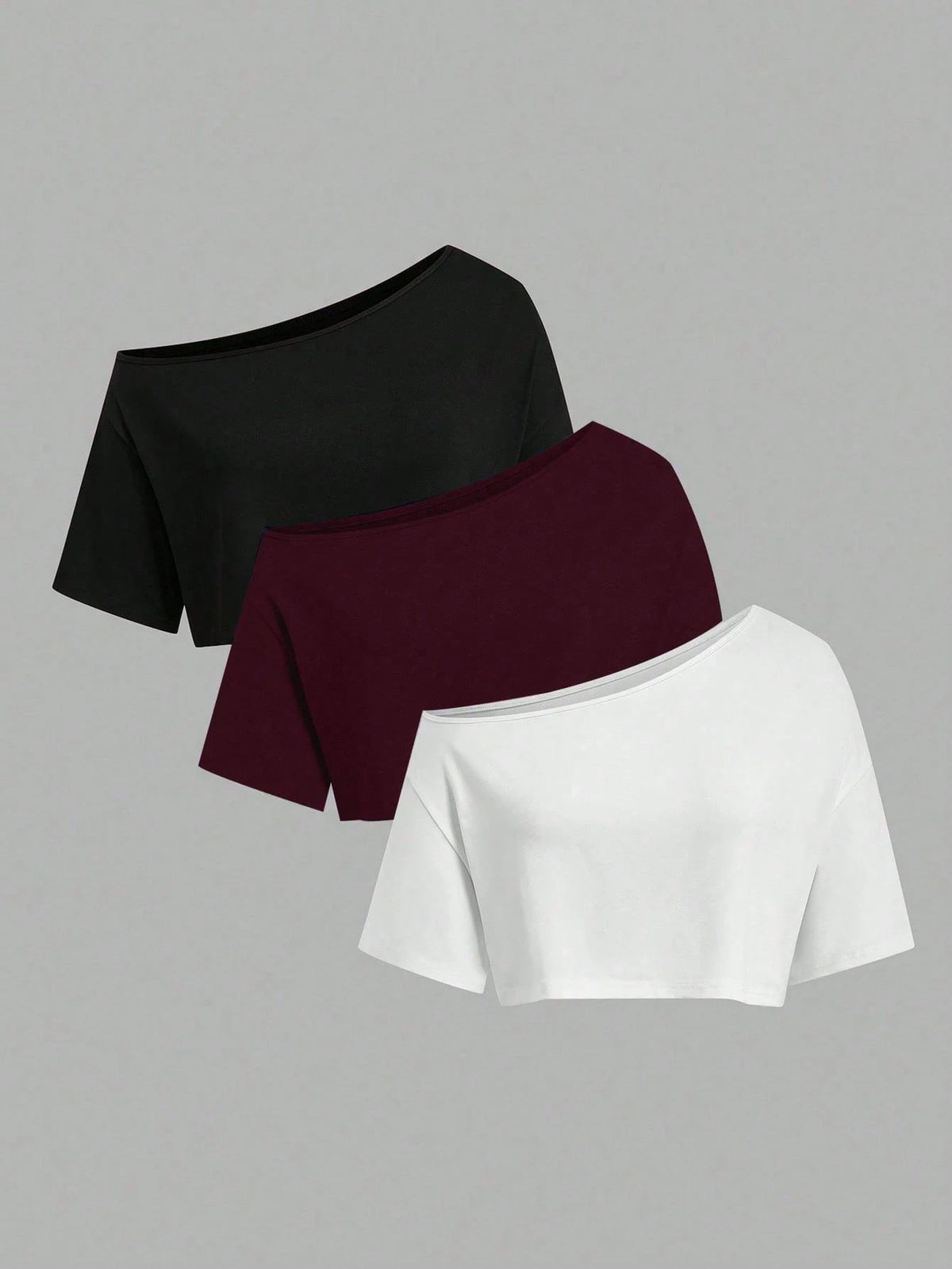 Sweetra CURVE Plus Size Summer Asymmetric Neck Black White Grey 3 PiecesShort T-Shirt Set
