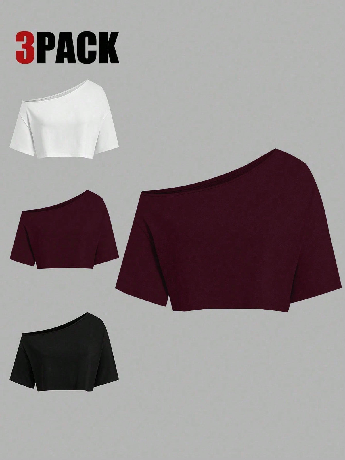 Sweetra CURVE Plus Size Summer Asymmetric Neck Black White Grey 3 PiecesShort T-Shirt Set