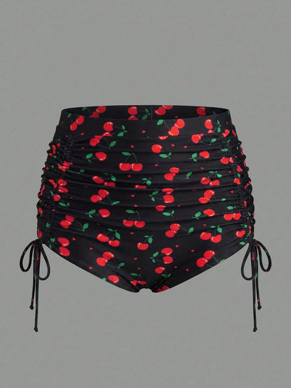 Sweetra CURVE Plus Size Women's Fashionable Cherry Printed Swim Bottom,Summer Beach