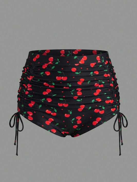 Sweetra CURVE Plus Size Women's Fashionable Cherry Printed Swim Bottom,Summer Beach