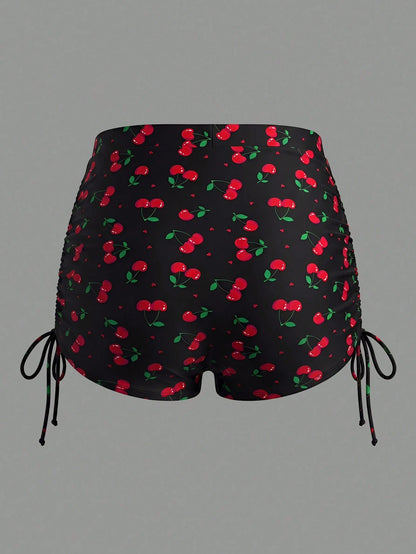 Sweetra CURVE Plus Size Women's Fashionable Cherry Printed Swim Bottom,Summer Beach