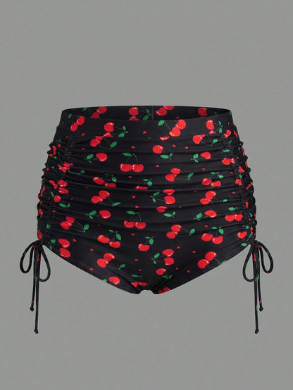 Sweetra CURVE Plus Size Women's Fashionable Cherry Printed Swim Bottom,Summer Beach