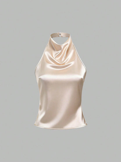 Sweetra Elegant Tied Bandage Halter Backless Crop Top
