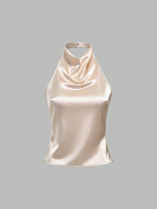 Sweetra Elegant Tied Bandage Halter Backless Crop Top