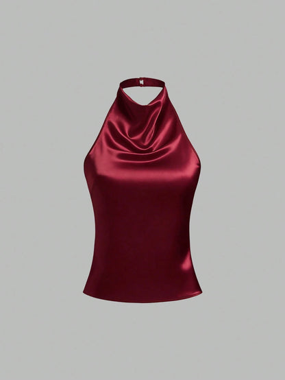 Sweetra Elegant Tied Bandage Halter Backless Crop Top