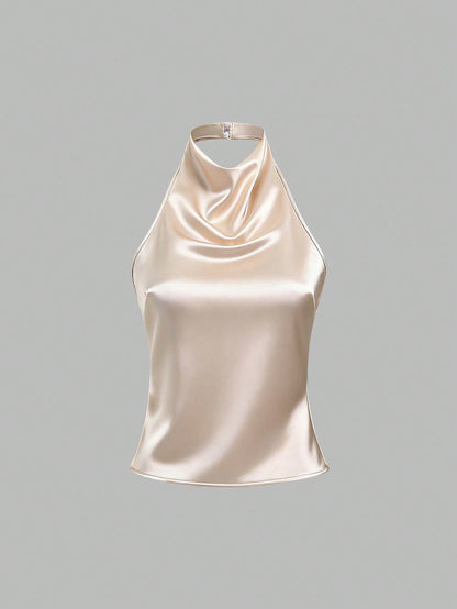 Sweetra Elegant Tied Bandage Halter Backless Crop Top