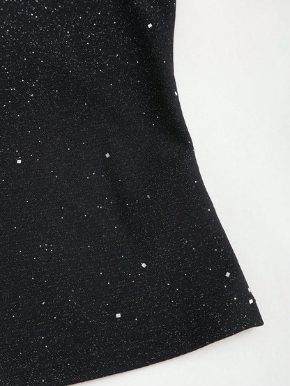 Sweetra New Shiny Fabric Elegant Commuter Everyday Wear Waist Cinched Slim Fit Women Tank Top, Autumn