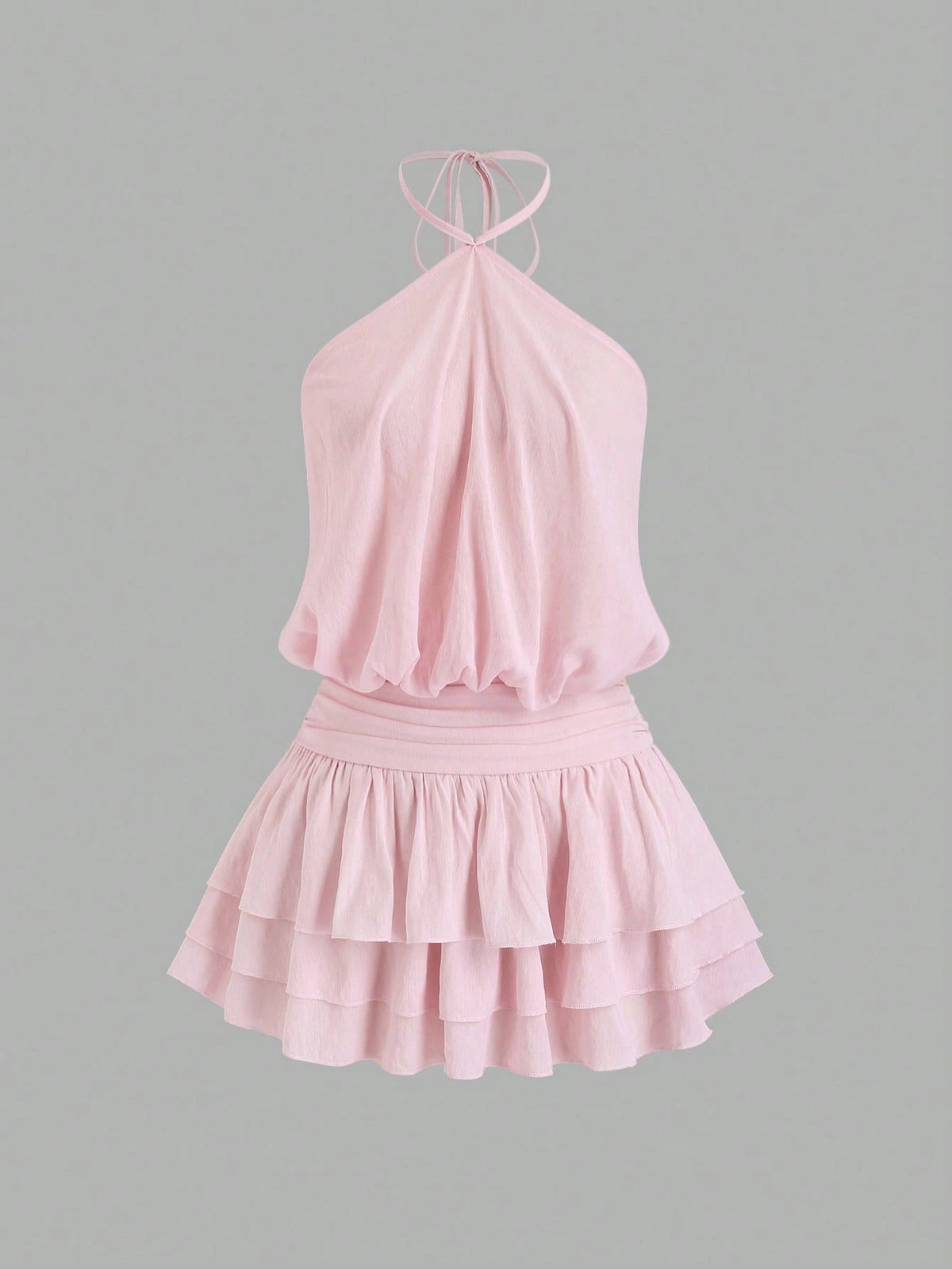 Sweetra Pink Sweet & Spicy Sexy Street Style Halter Neck Backless Mini Dress, Summer Women's Dress For Dating And Vacation