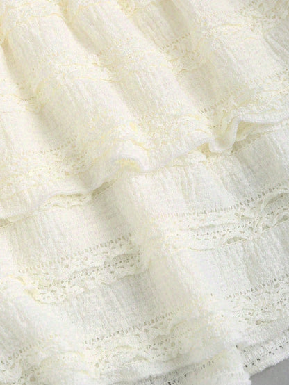 Sweetra Solid Color Ruffle Trim Number Print Double Layered Hem Skirt, Casual & Resort Y2K
