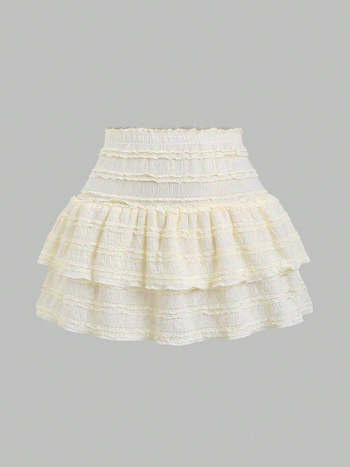 Sweetra Solid Color Ruffle Trim Number Print Double Layered Hem Skirt, Casual & Resort Y2K