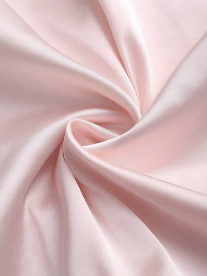 Sweetra Spring/Summer New French Asymmetrical Shoulder, Fitted Pleated Design Satin Women's Pink Shirt, Suitable For Casual Daily Wear, Parties, Banquets