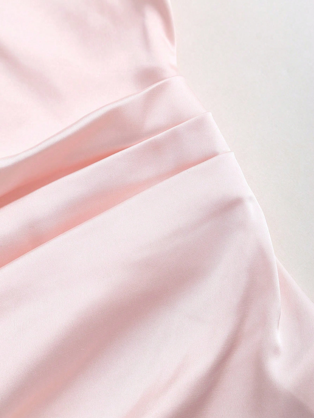 Sweetra Spring/Summer New French Asymmetrical Shoulder, Fitted Pleated Design Satin Women's Pink Shirt, Suitable For Casual Daily Wear, Parties, Banquets